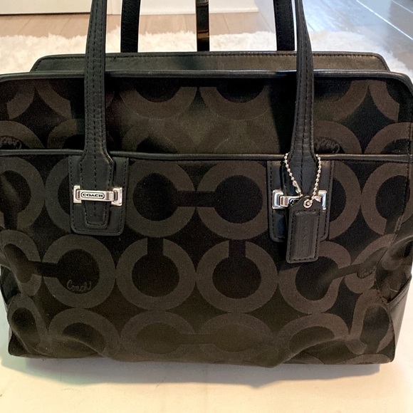 Coach Taylor Alexis Satchel Black with Brown C Logo Jacquard - Picture 2 of 11